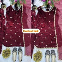 Heavy Crush Silk Farsi Salwar Suit With Full Sleeve - L, Maroon