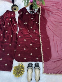 Heavy Crush Silk Farsi Salwar Suit With Full Sleeve - L, Maroon