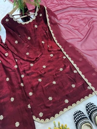 Heavy Crush Silk Farsi Salwar Suit With Full Sleeve - L, Maroon