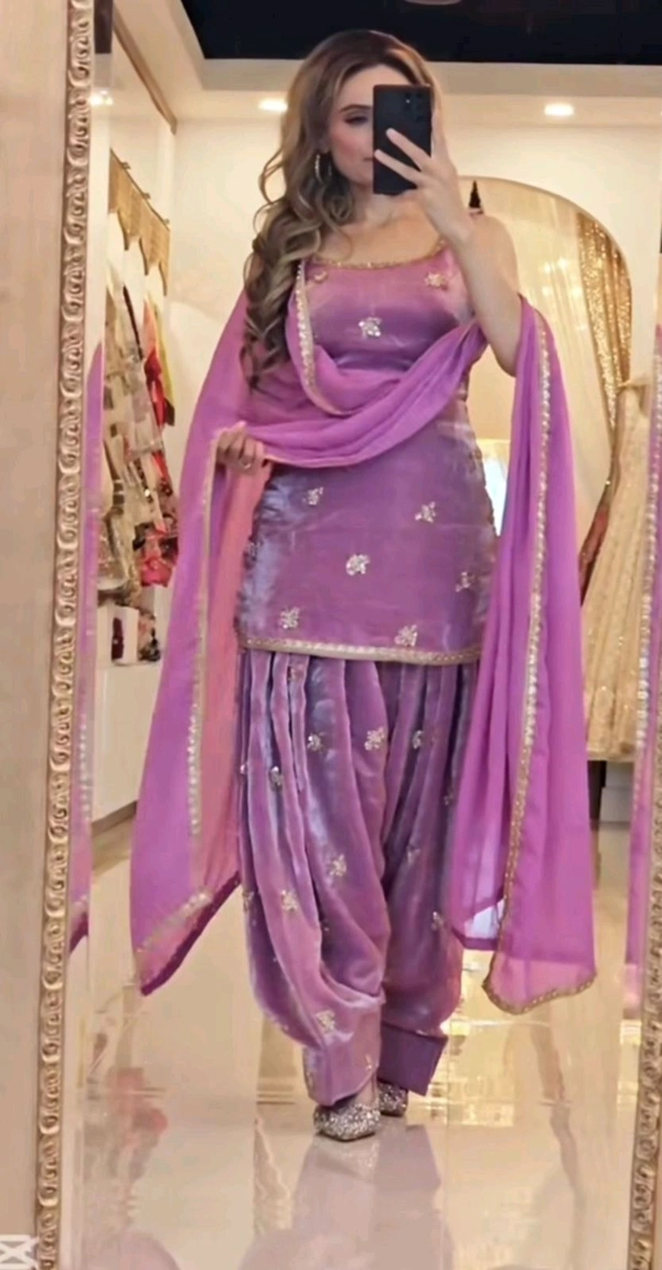 Heavy Crush Silk Farsi Salwar Suit With Full Sleeve - XL, Mulberry