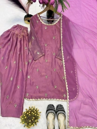 Heavy Crush Silk Farsi Salwar Suit With Full Sleeve - XL, Mulberry