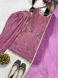 Heavy Crush Silk Farsi Salwar Suit With Full Sleeve - XL, Mulberry