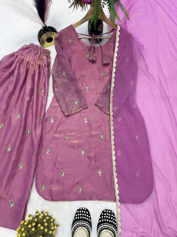 Heavy Crush Silk Farsi Salwar Suit With Full Sleeve - XL, Mulberry