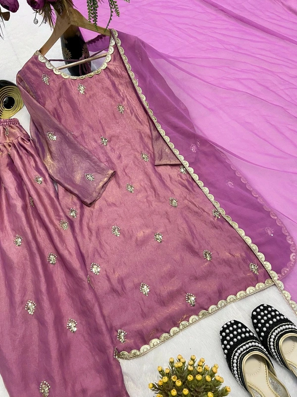 Heavy Crush Silk Farsi Salwar Suit With Full Sleeve - XL, Mulberry