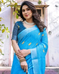 South Pure Linen Saree With Blouse Piece