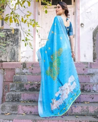 South Pure Linen Saree With Blouse Piece