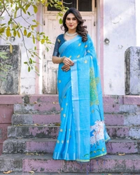 South Pure Linen Saree With Blouse Piece