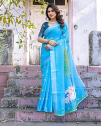 South Pure Linen Saree With Blouse Piece