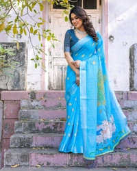 South Pure Linen Saree With Blouse Piece