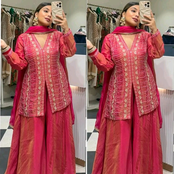 Designer Simar Silk Suit With Embroidery and Handwork - M