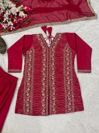 Designer Simar Silk Suit With Embroidery and Handwork - M