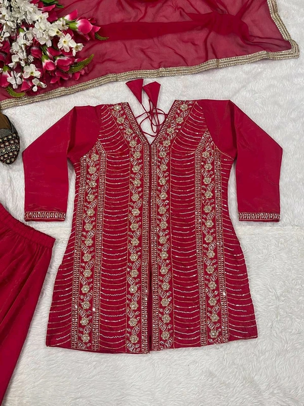 Designer Simar Silk Suit With Embroidery and Handwork - M