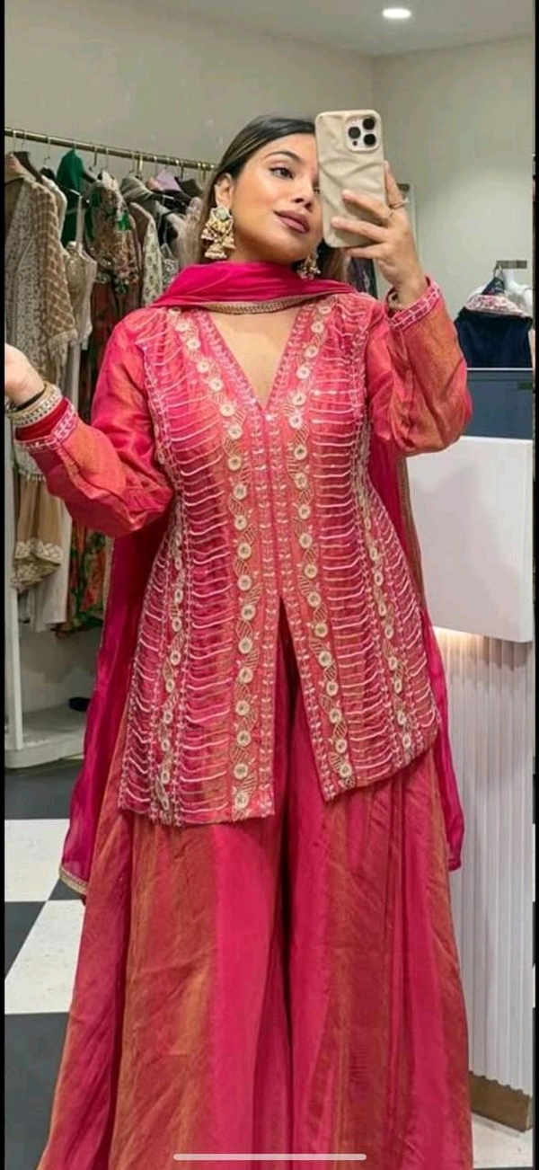 Designer Simar Silk Suit With Embroidery and Handwork - L