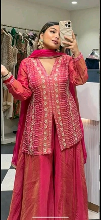 Designer Simar Silk Suit With Embroidery and Handwork - XL