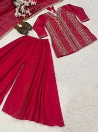 Designer Simar Silk Suit With Embroidery and Handwork - XL