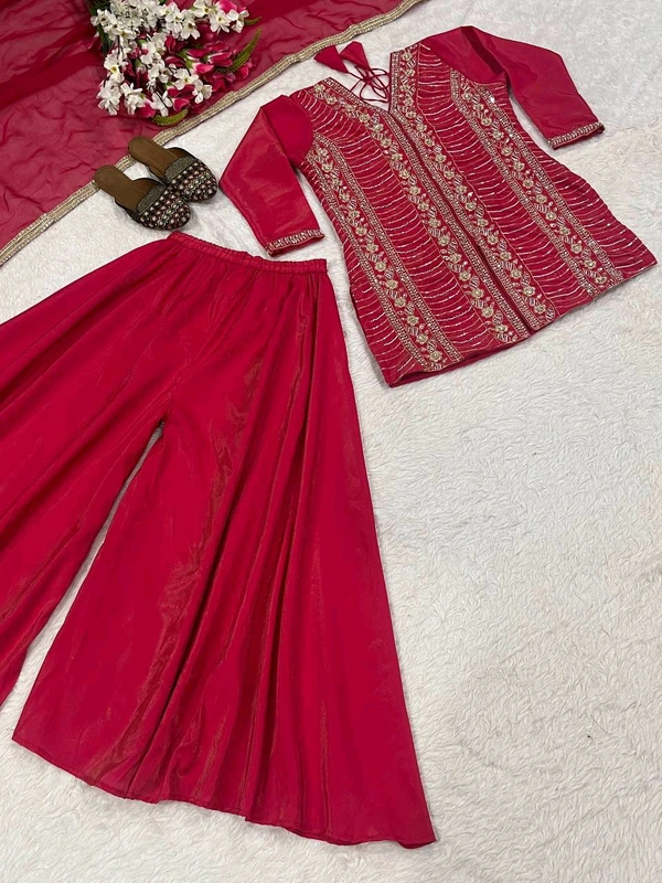 Designer Simar Silk Suit With Embroidery and Handwork - XL