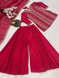 Designer Simar Silk Suit With Embroidery and Handwork - XL