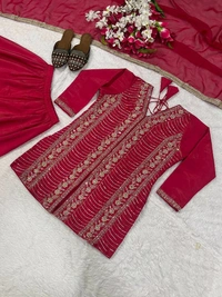 Designer Simar Silk Suit With Embroidery and Handwork - XL