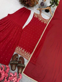 Trending Party Wear Sleeveless Suit - Red, XXL