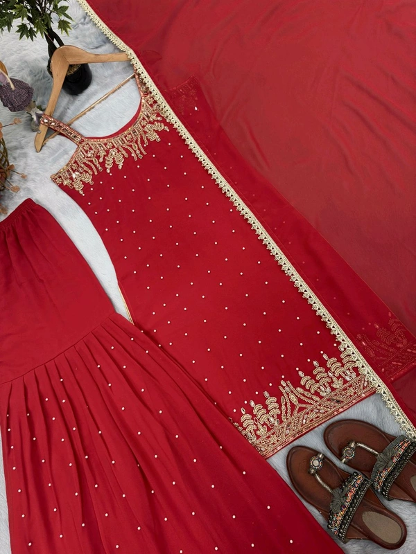Trending Party Wear Sleeveless Suit - Red, XXL