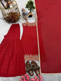 Trending Party Wear Sleeveless Suit - Red, XXL