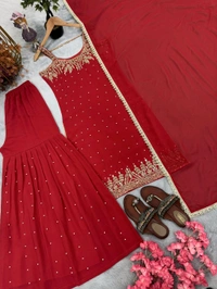 Trending Party Wear Sleeveless Suit - Red, XXL