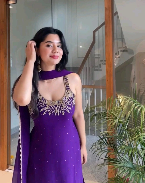 Trending Party Wear Sleeveless Suit - Purple, L
