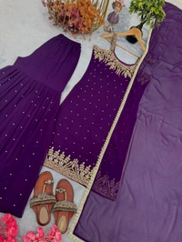 Trending Party Wear Sleeveless Suit - Purple, L
