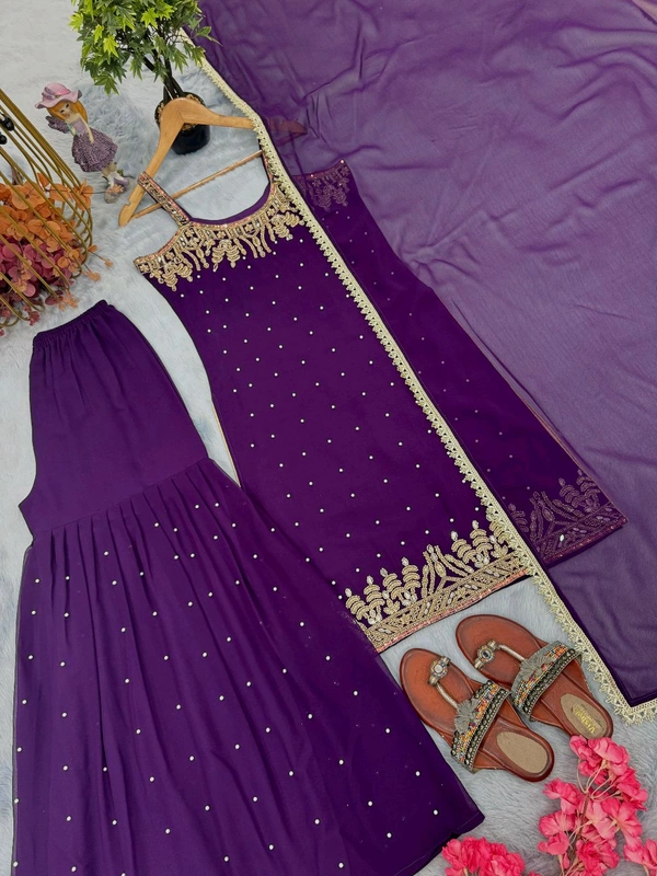 Trending Party Wear Sleeveless Suit - Purple, XL