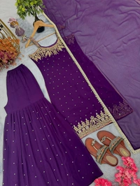 Trending Party Wear Sleeveless Suit - Purple, XXL