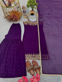 Trending Party Wear Sleeveless Suit - Purple, XXL