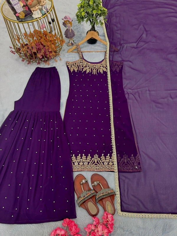 Trending Party Wear Sleeveless Suit - Purple, XXL