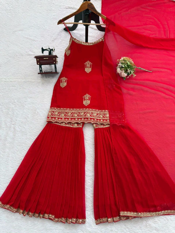 Partywear Sleeveless Sharara Suit - M
