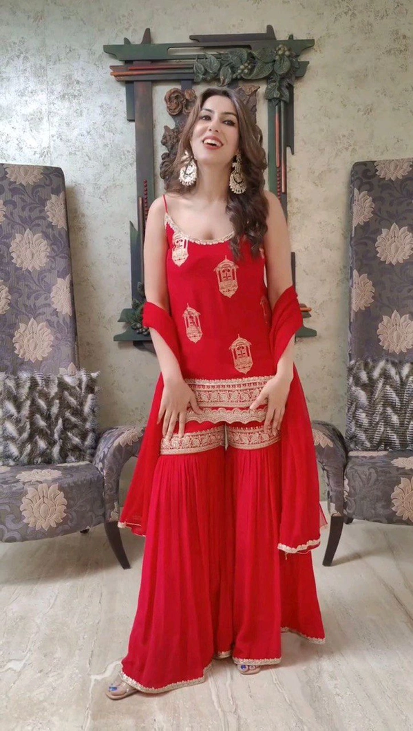 Partywear Sleeveless Sharara Suit - L