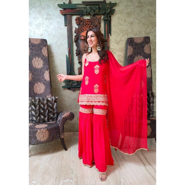 Partywear Sleeveless Sharara Suit - XL