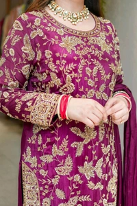 Karwa Chauth Heavy Embroidery Work Plazzo Suit - Fuchsia Pink, L