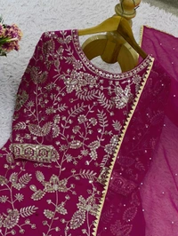 Karwa Chauth Heavy Embroidery Work Plazzo Suit - Fuchsia Pink, XXL