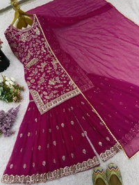 Karwa Chauth Heavy Embroidery Work Plazzo Suit - Fuchsia Pink, XXL