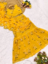 Haldi Function Ready To Wear Lehenga Saree - Free Size Upto 42in Margin 44in