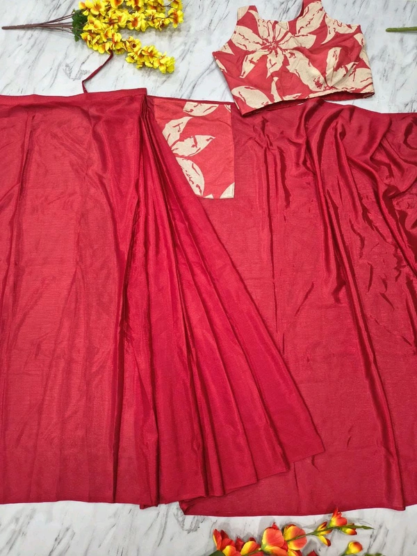 Ready To Wear Saree With Pocket - Bright Red