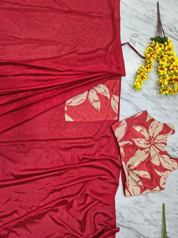 Ready To Wear Saree With Pocket - Bright Red