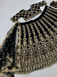 Bridal Wear Heavy Black Lehenga - Semi Stiched Upto 44inch
