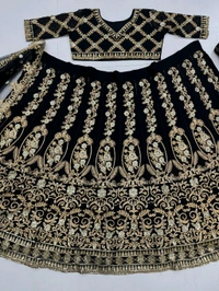 Bridal Wear Heavy Black Lehenga - Semi Stiched Upto 44inch