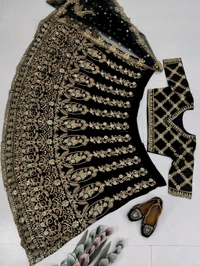 Bridal Wear Heavy Black Lehenga - Semi Stiched Upto 44inch