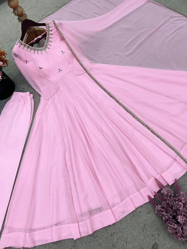 Real Mirror Work Baby Pink Anarkali Suit - L