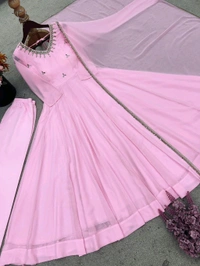 Real Mirror Work Baby Pink Anarkali Suit - XL