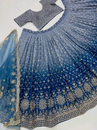 Bridal Wear Heavy Semi Stiched Lehenga - Semi Stiched Upto 44inch, Greyish Blue