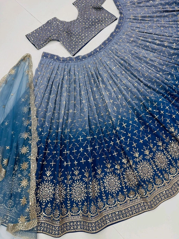 Bridal Wear Heavy Semi Stiched Lehenga - Semi Stiched Upto 44inch, Greyish Blue
