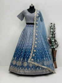 Bridal Wear Heavy Semi Stiched Lehenga - Semi Stiched Upto 44inch, Greyish Blue