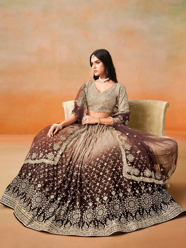 Bridal Wear Heavy Semi Stiched Lehenga - Semi Stiched Upto 44inch, Brown
